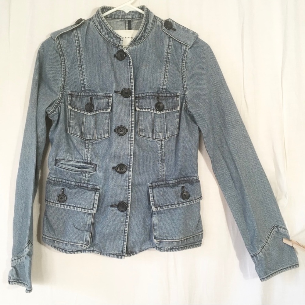 Vintage 00s Banana Republic Denim Military Style Jacket Womens Small No‎ Stretch